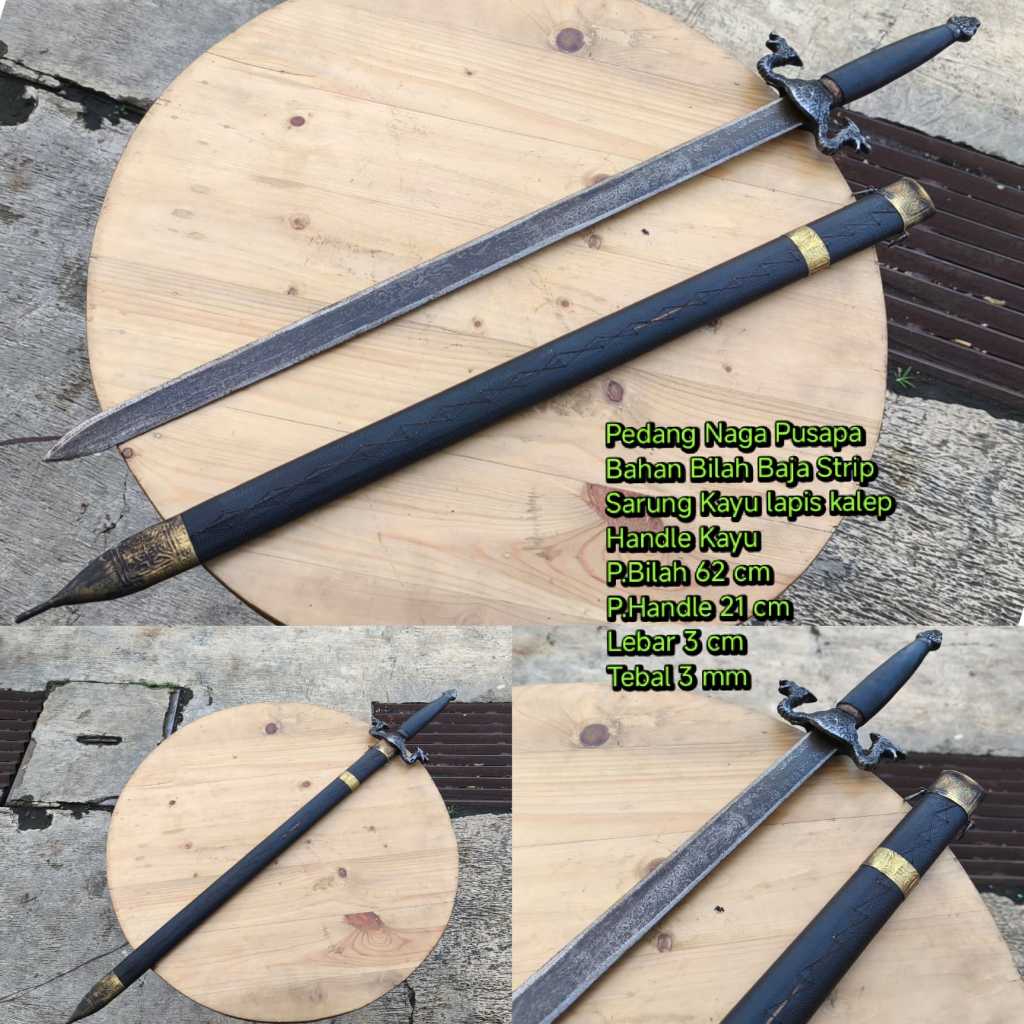 Pisau Naga Pusapa – Baja Strip dengan Sarung Kayu Ukir