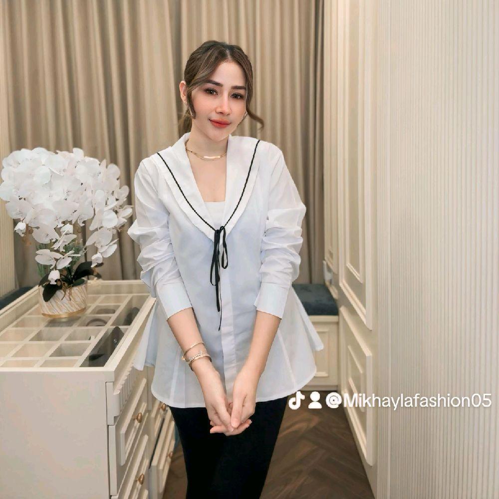 Kemaja Wanita MK fashion lengan panjang Variasi Kerah Tali