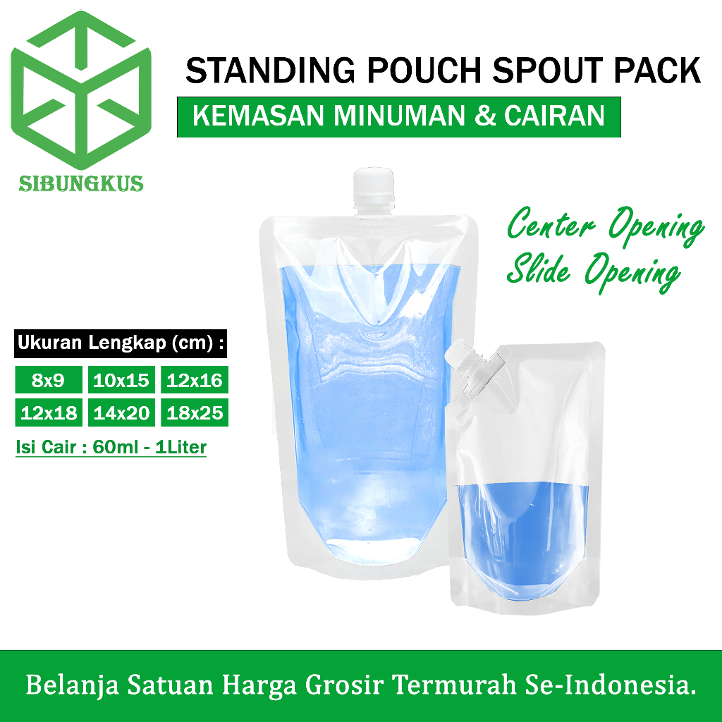 Standing Pouch Spout Plastik Kemasan Minuman Cairan 50ml 100ml 150ml 200ml 250ml 300ml 500ml 1 Liter