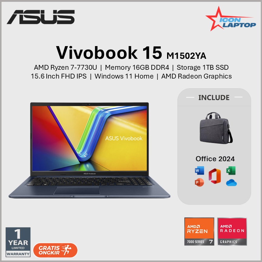 Asus Vivobook 15 M1502YA Ryzen 7-7730U 16GB 1TB SSD 15.6" FHD IPS WIN 11