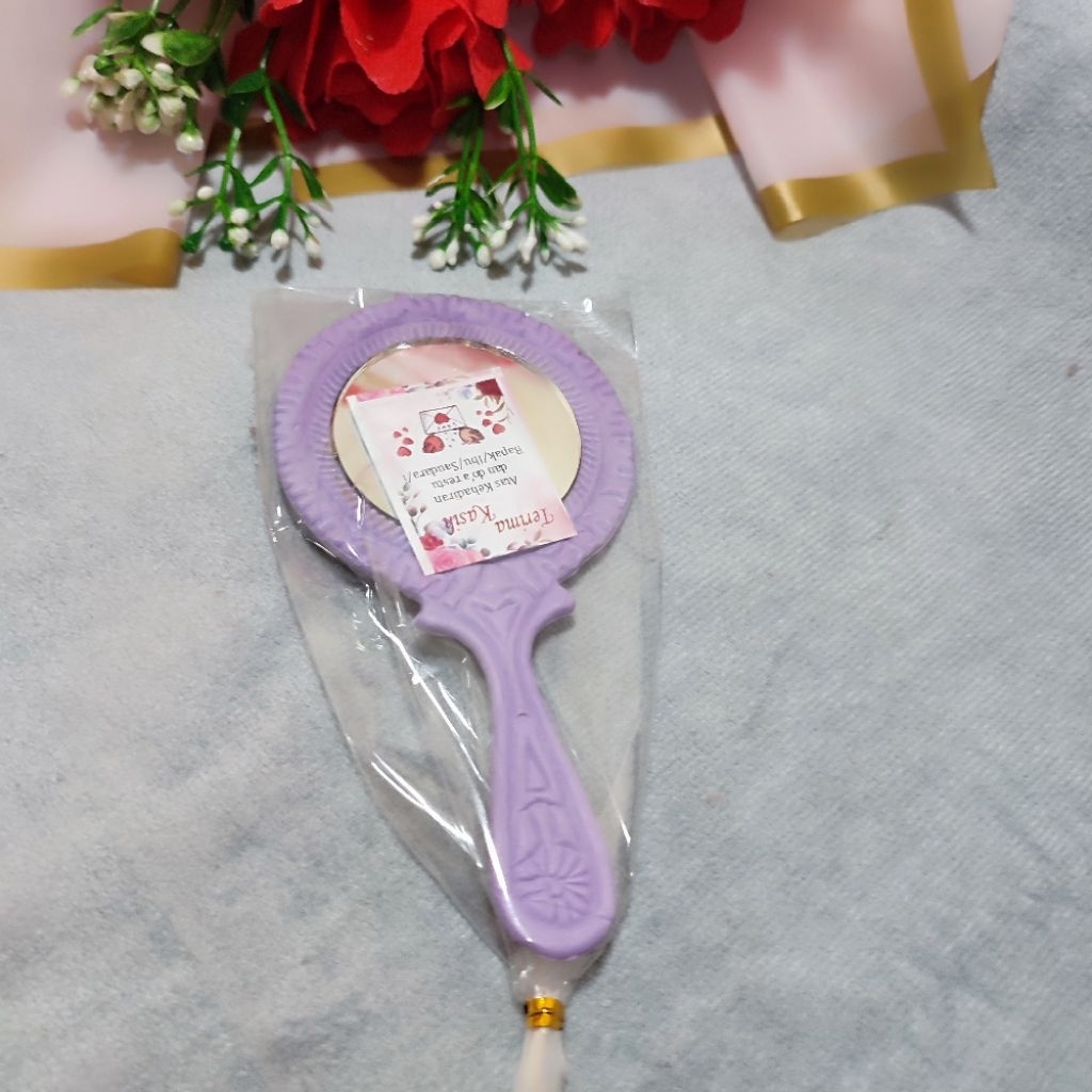 Souvenir pernikahan Cermin kaca oval pelangi plastik cantik bonus kartu ucapan terimakasih isi 50pcs