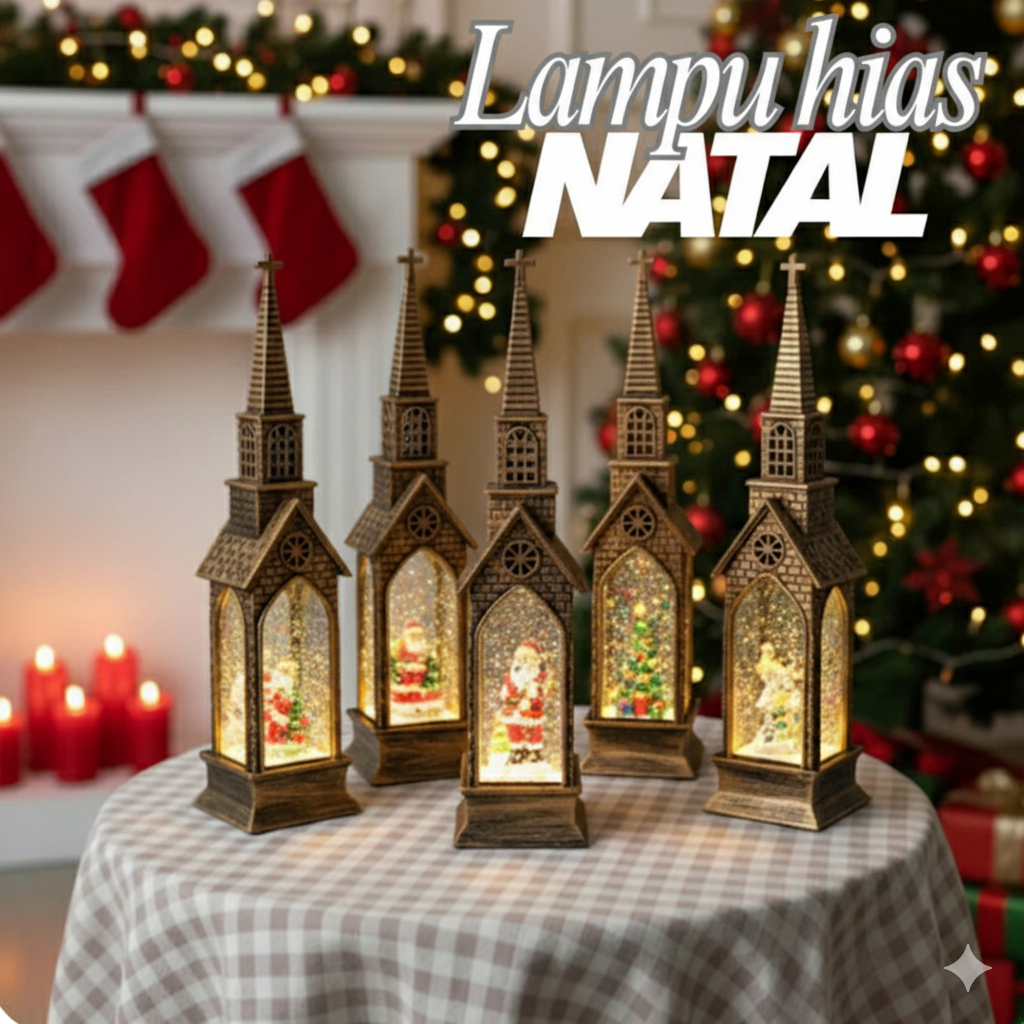 Hiasan Lampu Rumah Kayu Hiasan Pohon Natal Hiasan Christmas Lamp Wooden House Dekorasi Rumah