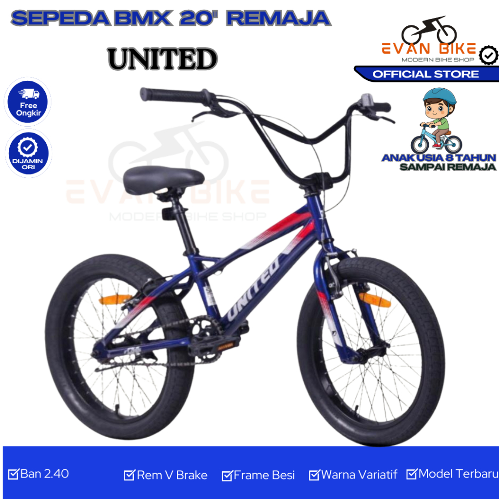 Sepeda BMX Remaja UNITED Rem V Brake Ban 2.40 untuk anak 9 tahun sampai Remaja