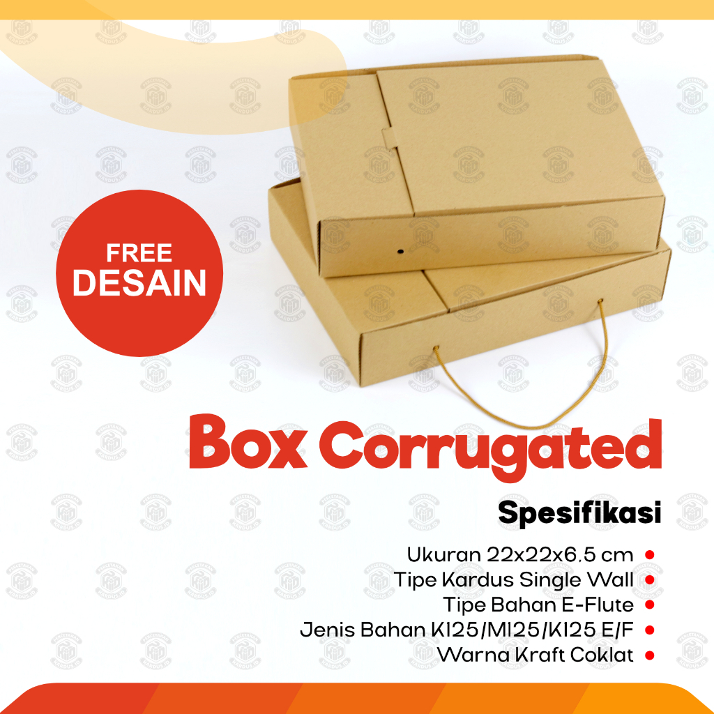 Box Catering 22x22x6.5 CM Sekat | Dus Nasi Sekat Kuncian Samping | Kardus Corrugated Sekat Tanpa / D