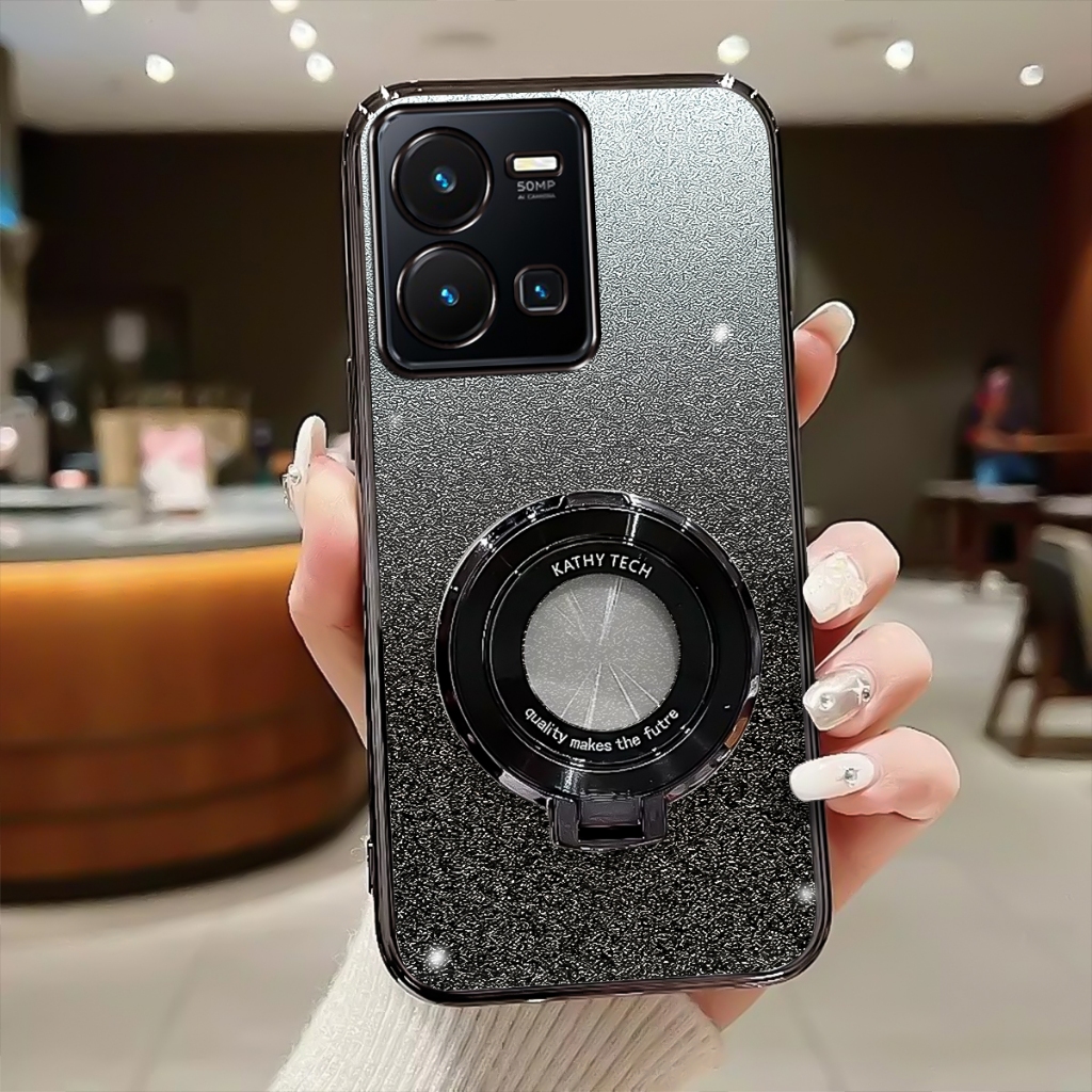Softcase Vivo Y35 Case Glitter Luxury Silikon With Ring Stand
