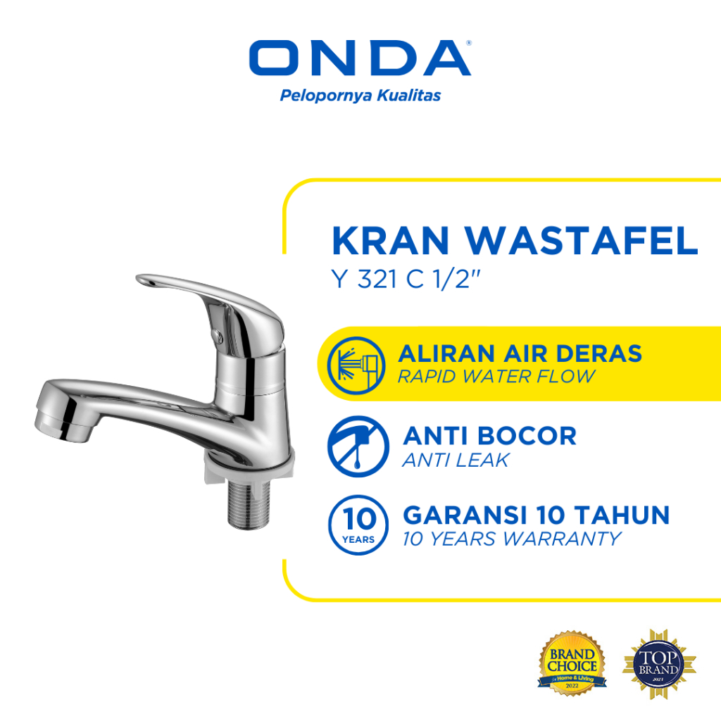 ONDA Kran Air Wastafel Kamar Mandi Cuci Tangan Tanam Kaku Anti Bocor Y 321 C 1/2"