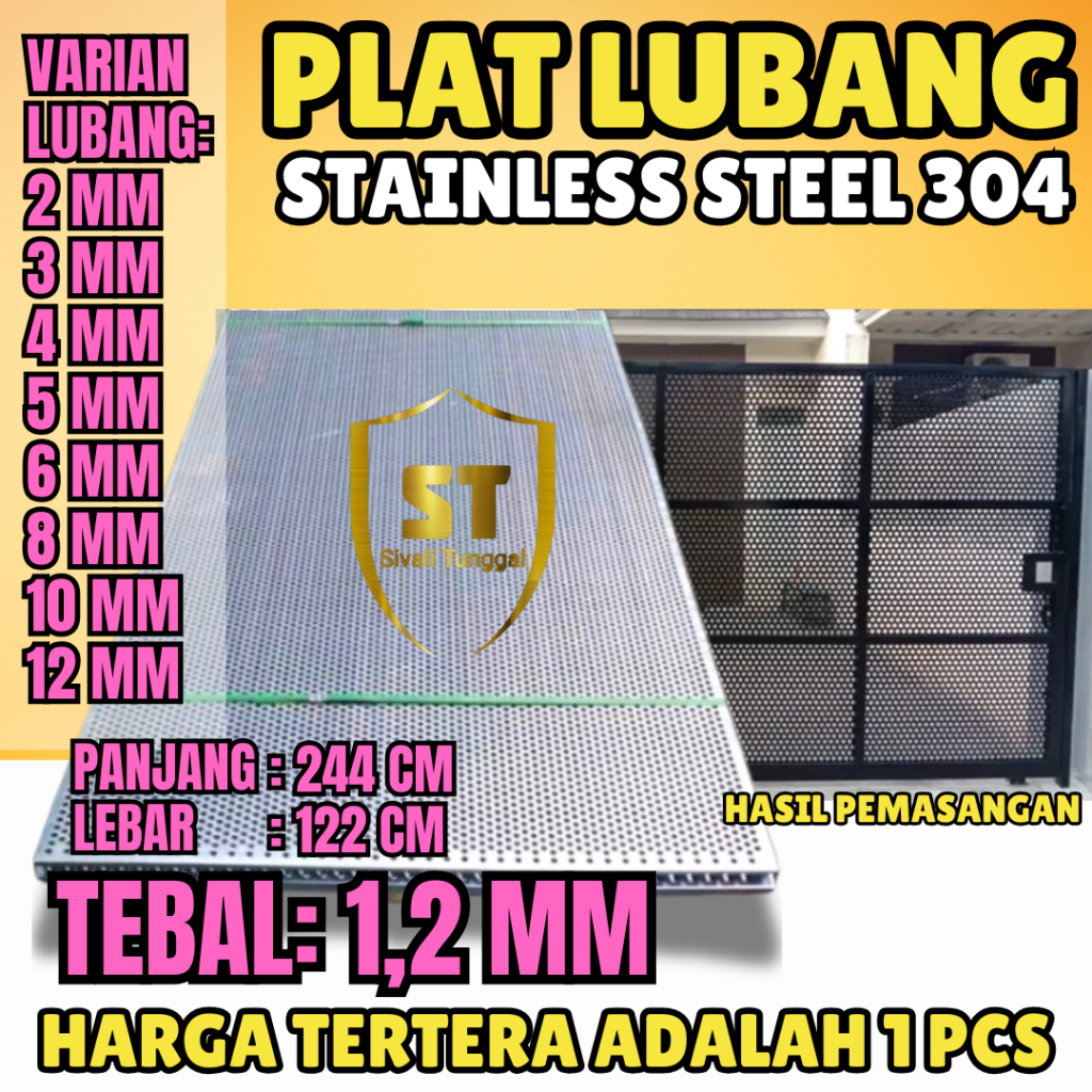 PLAT LUBANG 304 - 122CMX244CM - (1,2 MM) - LUBANG 8MM STAINLESS 304- PLAT PERFORATED