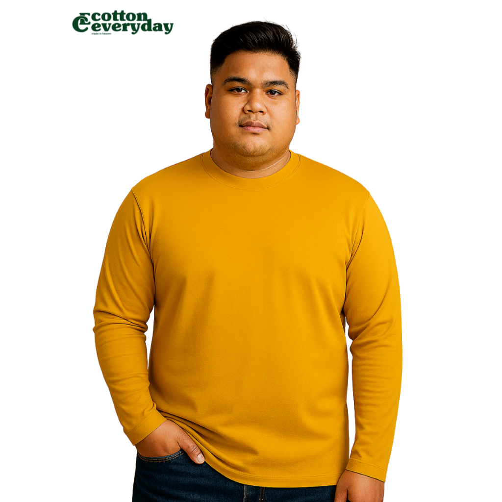 Kaos Polos Lengan Panjang Unisex Big Size Warna Mustard Cotton Combed 24s Premium 4XL–7XL – Cotton E