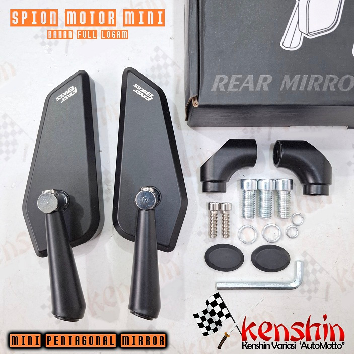 Kaca Cermin Spion Sepeda Motor Kotak Kecil Mini Model Segi 5 Lancip Standar Stang Setang Aluminum Be