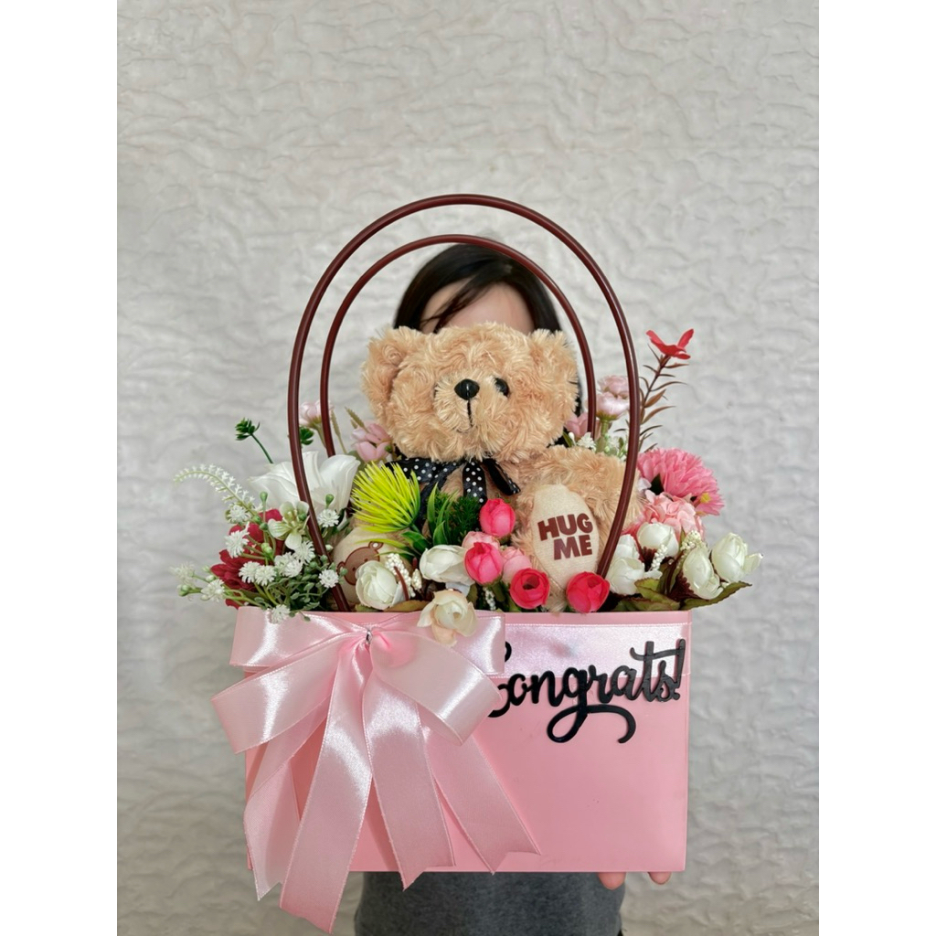 buket tas boneka bunga - buket ultah - buket wisuda - bucket graduation semarang murah