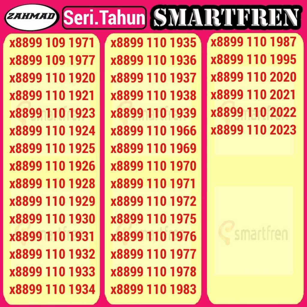 SMART-Tahun) NOCAN SMARTFREN Seri Tahun kartu perdana nomor cantik rapi murah tahun lahir