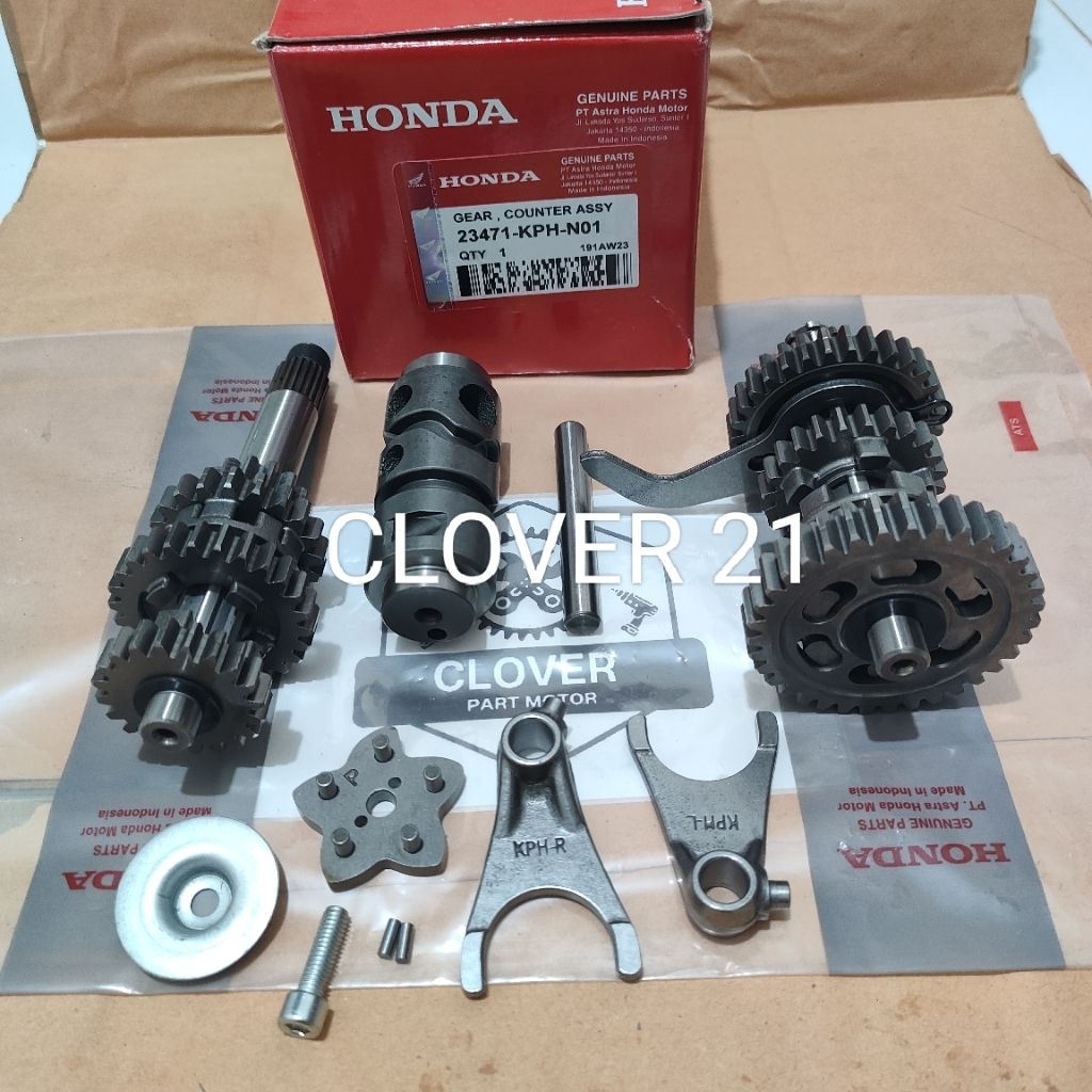 Gear Gir Mesin KPH Gigi Rasio Susun + Garpu Capit Udang Honda Kharisma 125 Supra x 125 karbu Origina