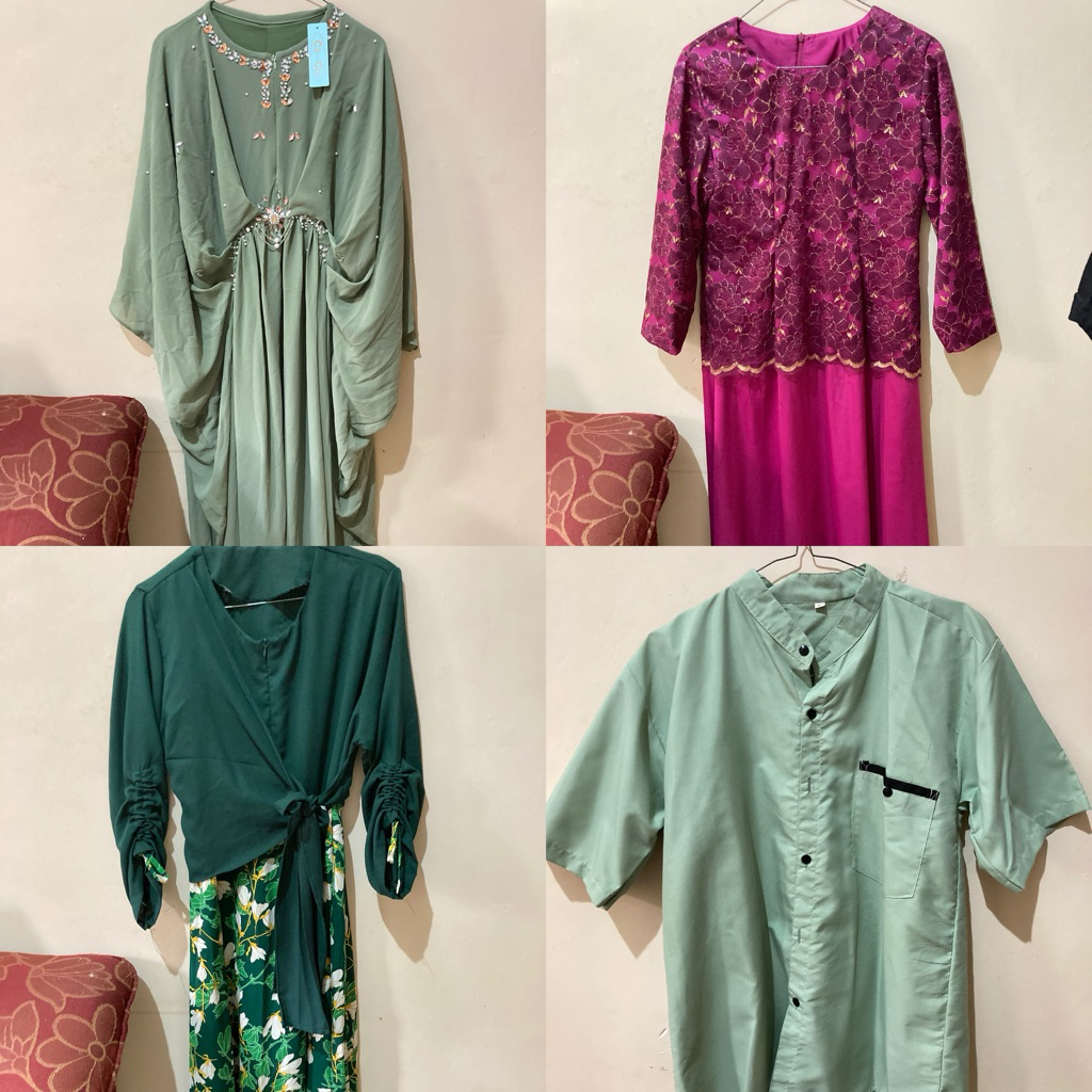 preloved baju gamis muslim hijau sage baju pesta baju koko all size