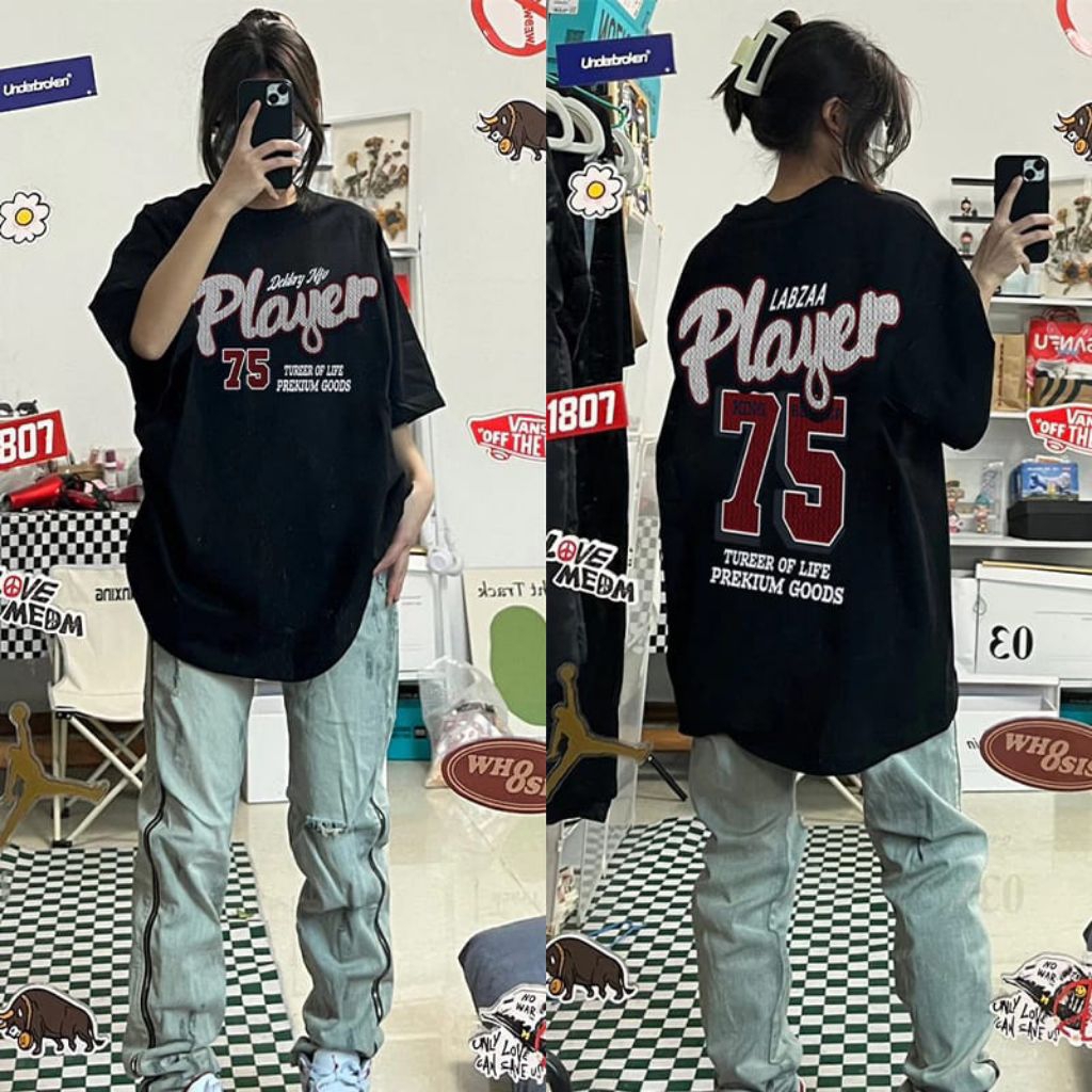 Kaos Oversize Wanita PLAYER 75 ( LD 110, P 65 )