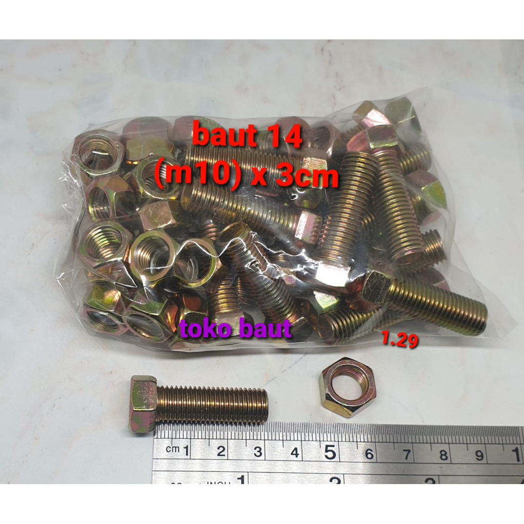(paket 50 set) baut 14 (10mm) x 3cm + mur