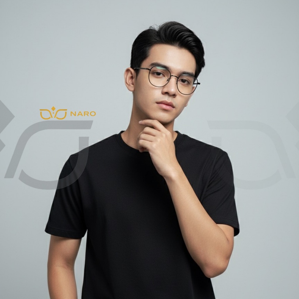 NARO Frame kacamata Usop bulat kecil  pria wanita antiradiasi photocromic bluecromic korean style