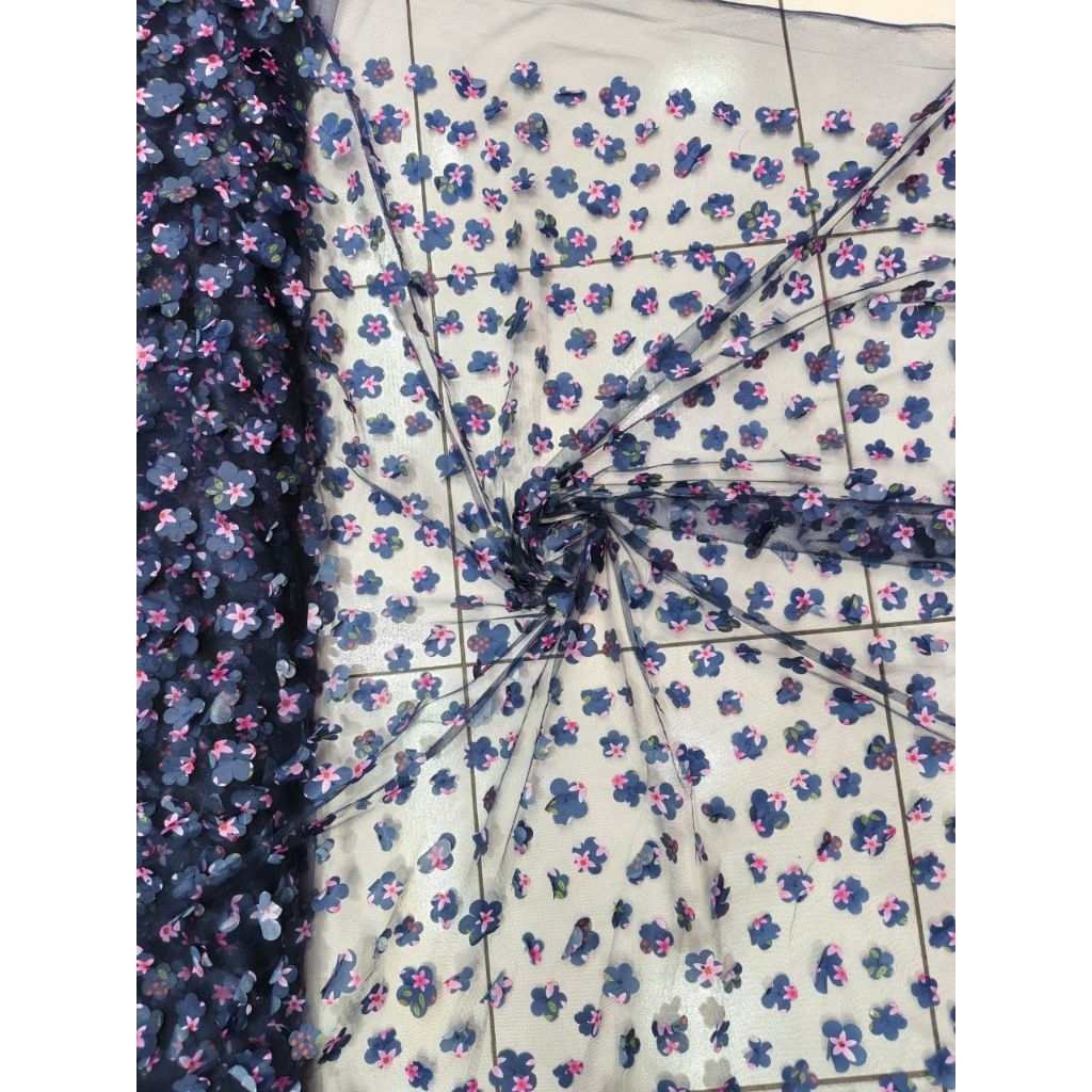 kain tile tridi/3d motif bunga elegan