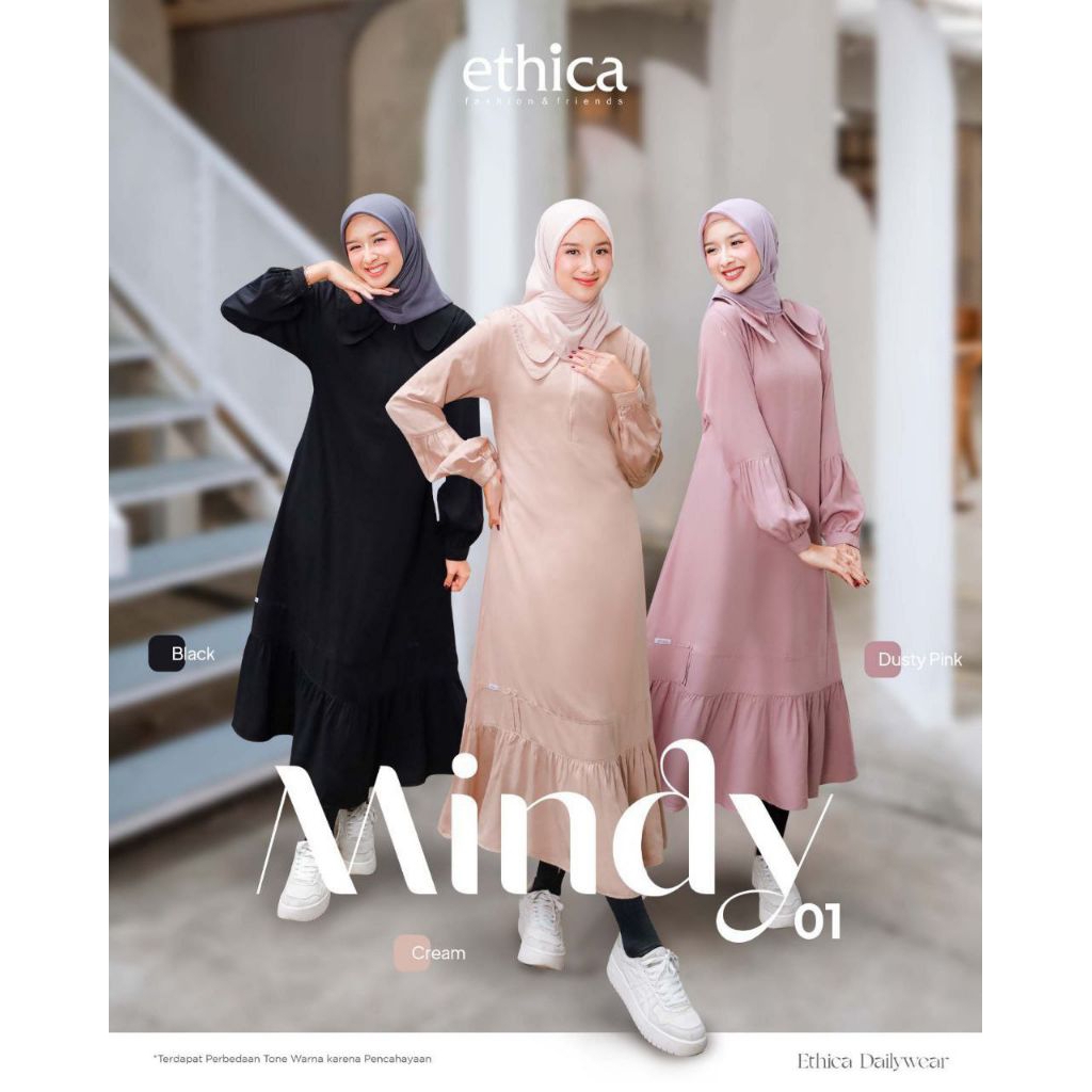ETHICA MINDY 01 PINK CREAM BLACK / ETHICA MINDY / MIDIDRESS ETHICA / GAMIS CANTIK / GAMIS DAILY