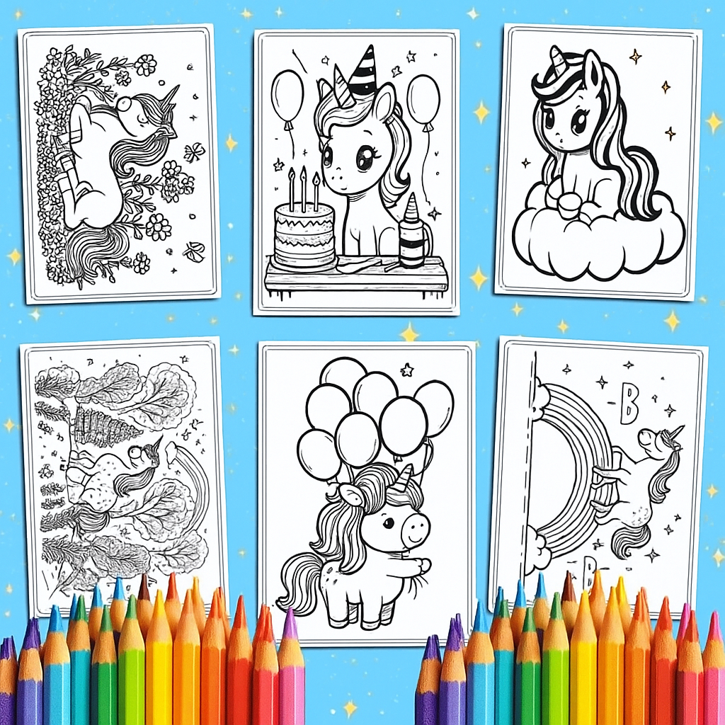20 Lembar Kertas A4/A5 Tema UNICORN  Kertas Mewarnai Anak TK/Paud buku mewarnai buku gambar