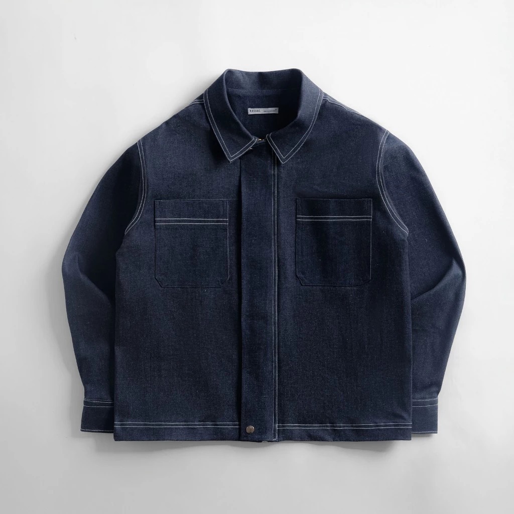 Kasual Navy Blue Work Denim Jaket