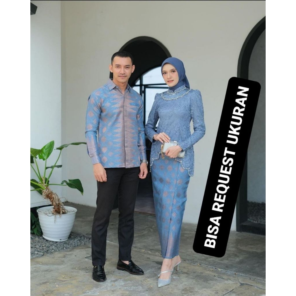 SET KEBAYA SERRA DENIM ORI COUPLE KEMEJA PREMIUM / CUSTOM ANAK & JUMBO / BAJU SETELAN SERAGAM BATIK 