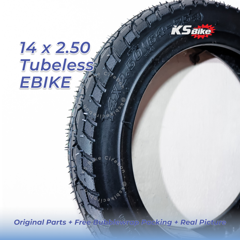Ban Luar Sepeda Listrik 14 x 2.50 KY Tubeless Ban Luar E-Bike 300-10 Hitam Tebal Anti Bocor High Qua