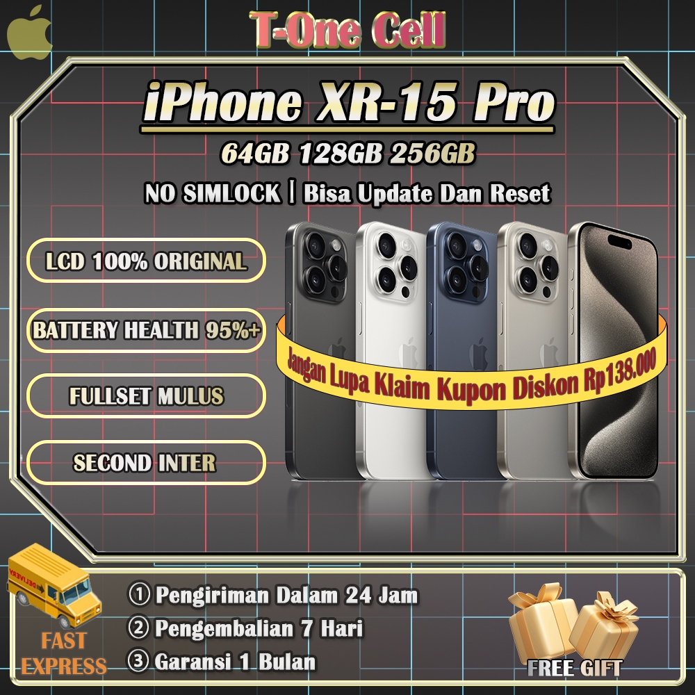 iPhone 15 Pro SECOND BEKAS 100% ORI 64/128/256GB INTER (XR Ganti Housing), BEST SALLER Segera Pesan