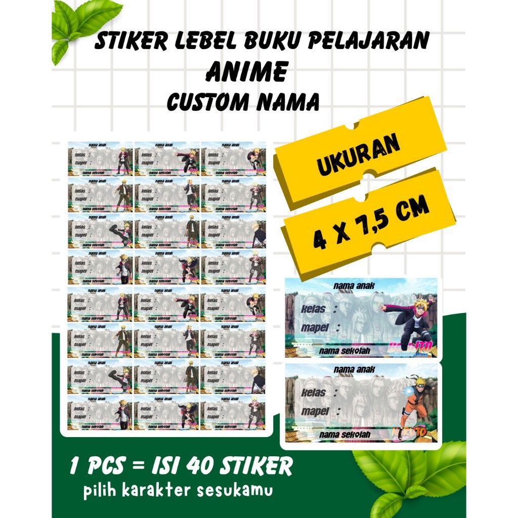 STIKER LABEL NAMA BUKU/ LABEL NAMA ANIME/ STIKER BUKU PELAJARAN /40 STIKER BUKU KARAKTER AESTHETIC