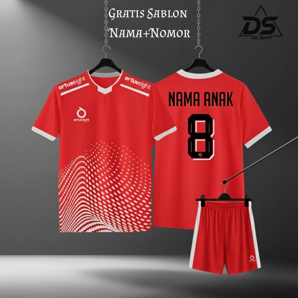 (Ortuseight)-Setelan Baju Bola Anak Unisex Usia 5-14 Thn Custom Nama+Nomor Jersey Futsal Anak Murah