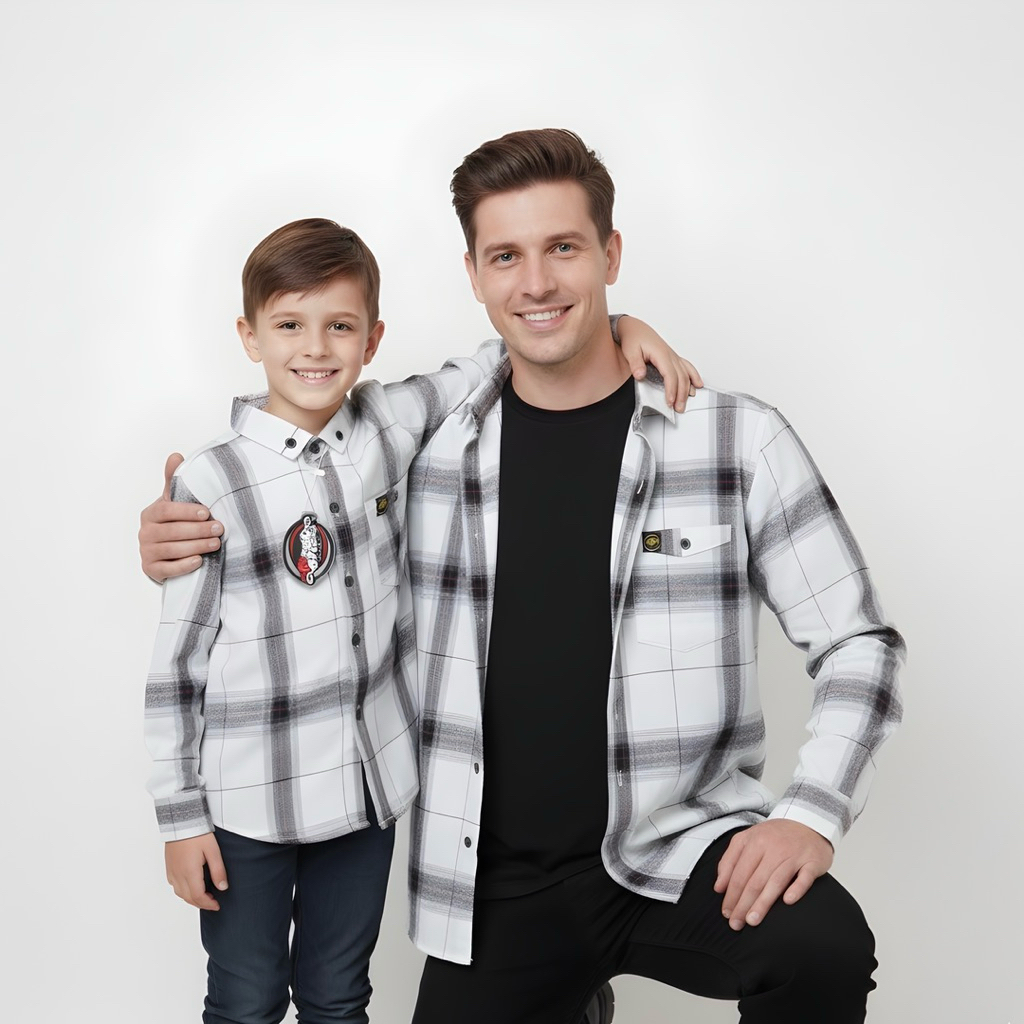 Kemeja Flanel Couple Ayah Anak Motif Kotak  Lengan Panjang Kemeja Couple Keluarga