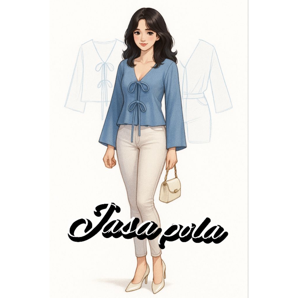 pola outer wanita dewasa pola jiplak outer biru