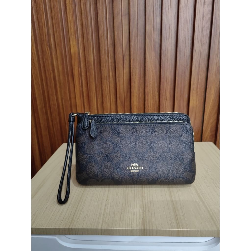Coach Double Zipper Wallet Brown Black