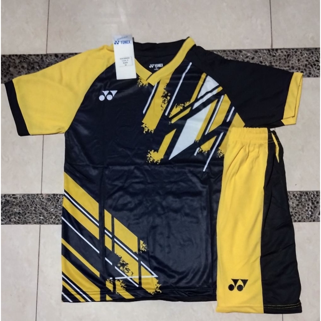 SETELAN BAJU+CELANA BADMINTON/BULUTANGKIS DEWASA YONEX KUNING HITAM