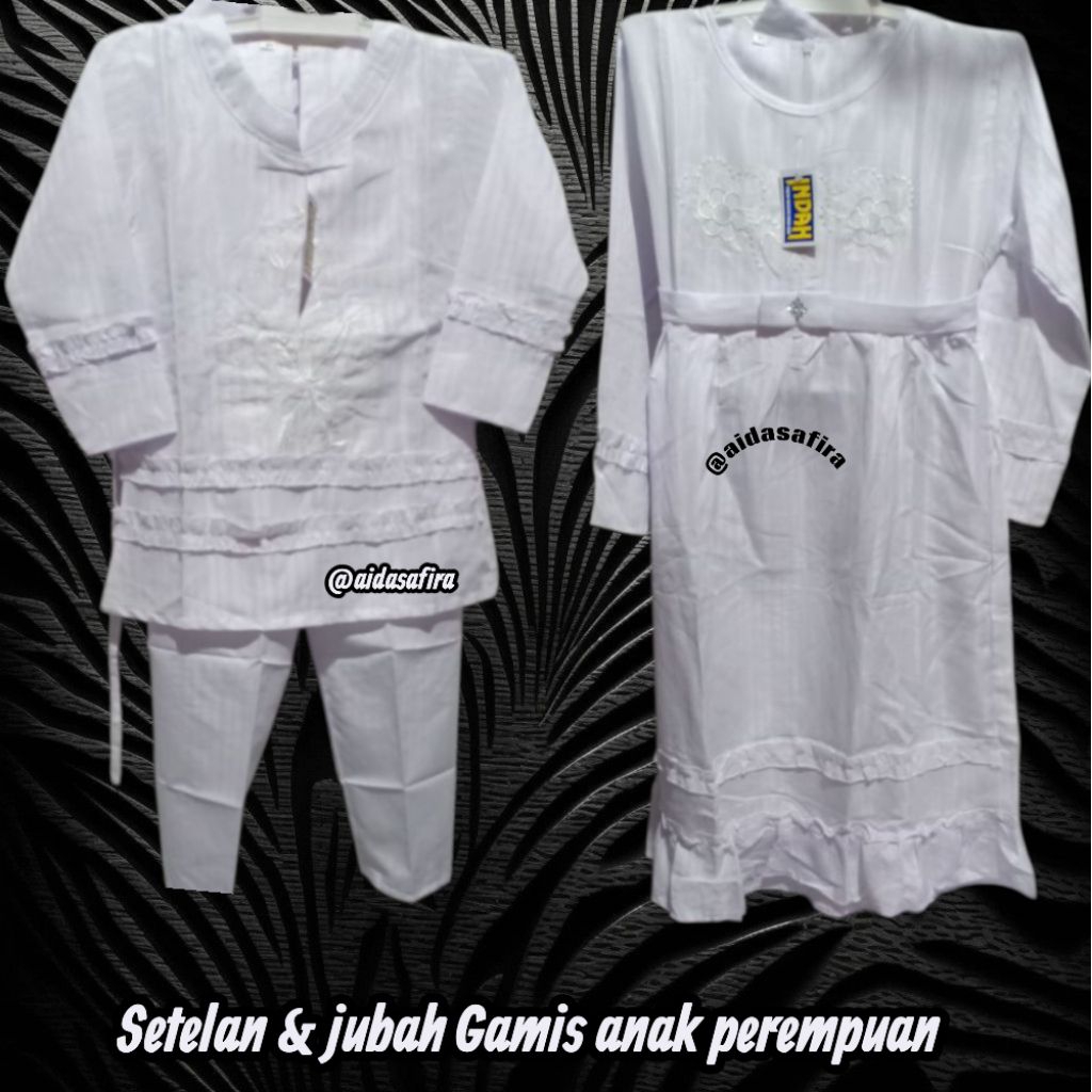 SETELAN BAJU JUBAH GAMIS ANAK PEREMPUAN/SETELAN MUSLIM ANAK TK SD/JUBAH PUTIH ANAK PEREMPUAN