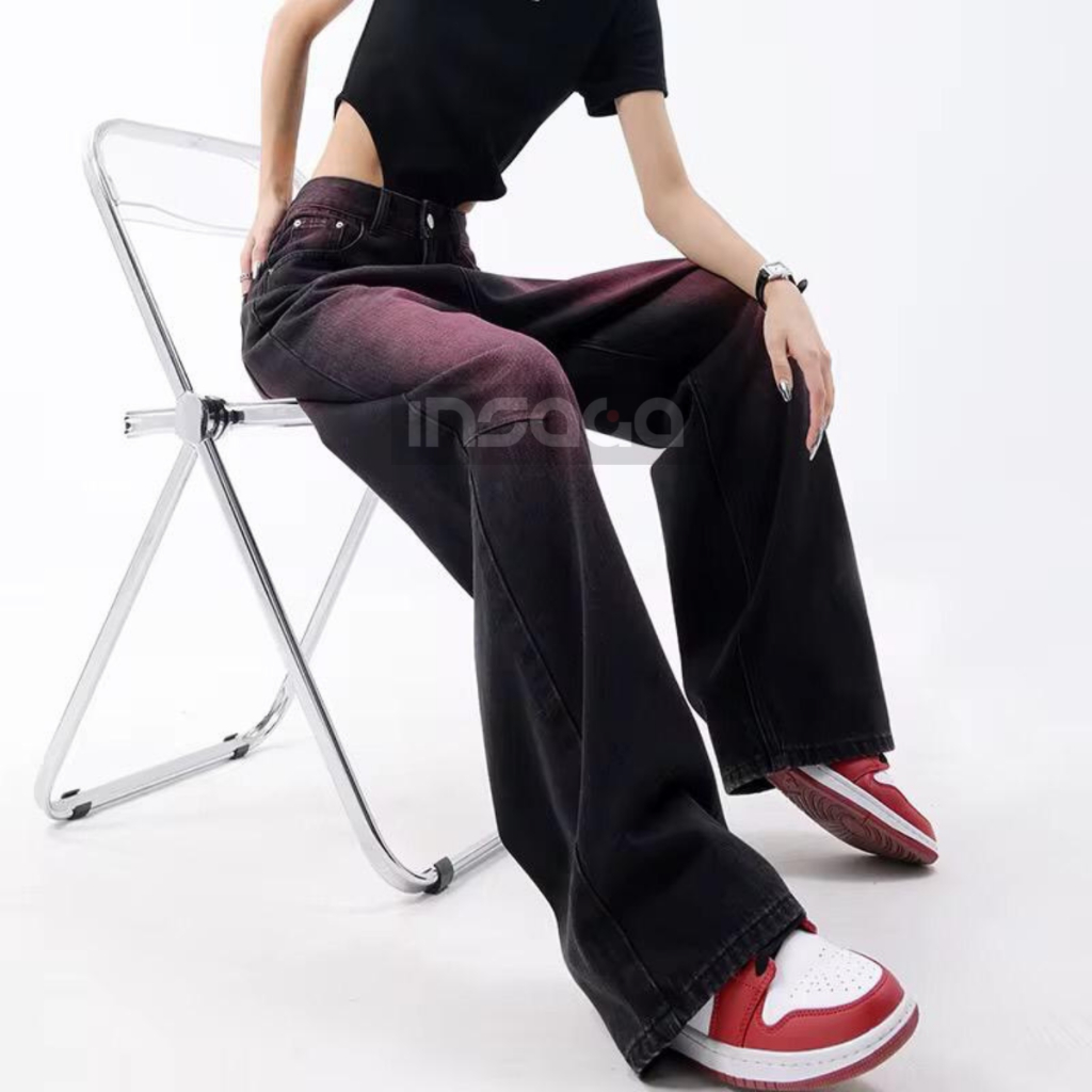 INSAGA Jeans Wanita Retro Brown Baggy Gombrong Korean Style Model y2k Wishker Kekinian