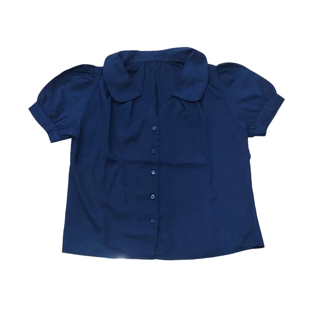 Navy Balloon Sleeve Blouse