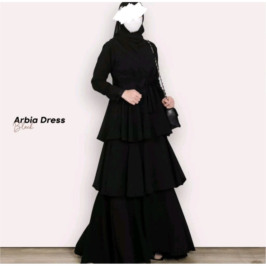 Gamis Hitam polos Arbia dress Gamis Daily wanita Muslim Gaun Kondangan Mewah //Gamis Lebaran Terbaru