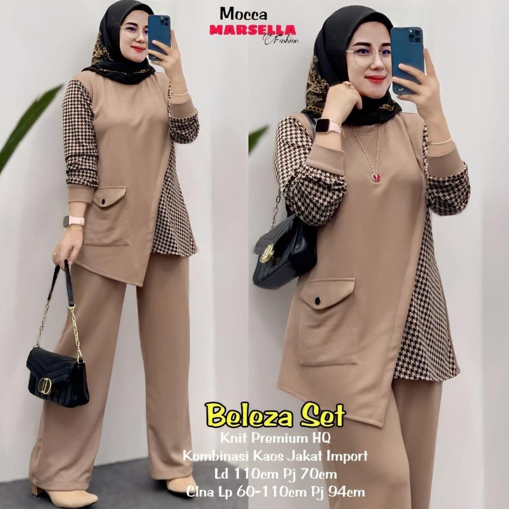 Marsella - Beleza Set Celana Wanita • Knit Premium Mix Kaos Jacket Import