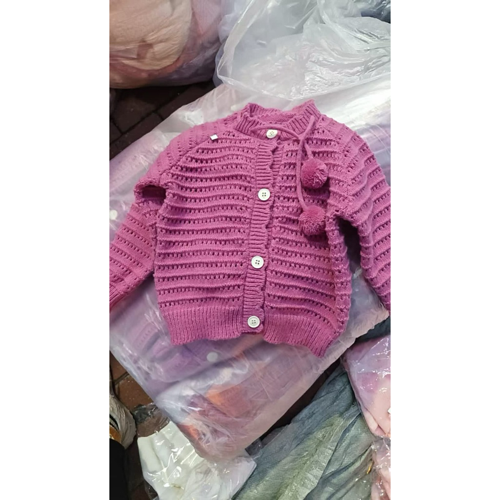Atasan cardigan rajut pink - cardigan pompom pink