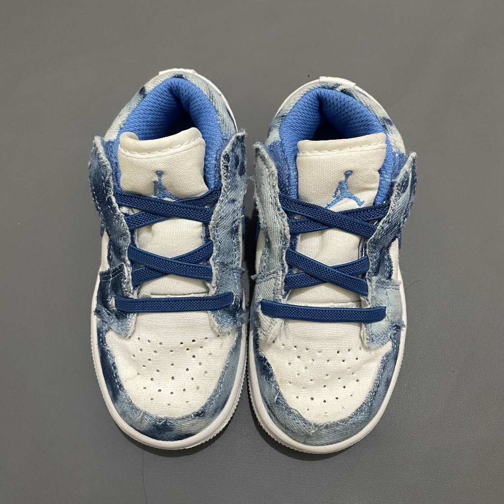 ANAK K435 (NIKE ORI, PRELOVED) Sepatu Air Jordan 1 Low Sneakers Slip On Tali Karet Washed Denim Blue