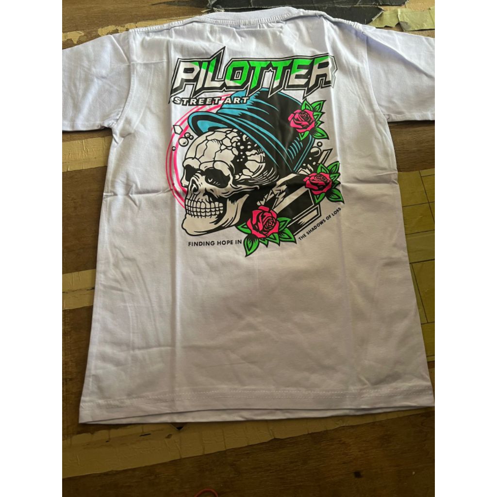 [Paling Laris] Kaos Baju Anak Usia 5-11 Tahun Warna Putih Gambar Tengkoral Street Art Mawar