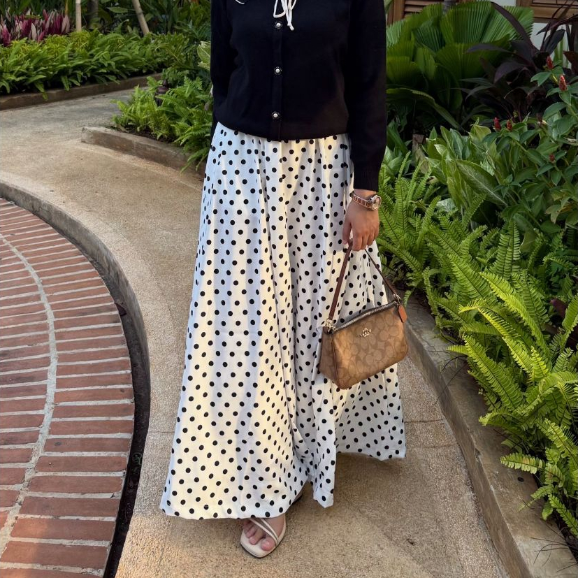 Demure Polka Skirt | Rok Polkadot Wanita Terbaru | Rok Polkadot A-Line | Rok Polkadot Jumbo Korea St