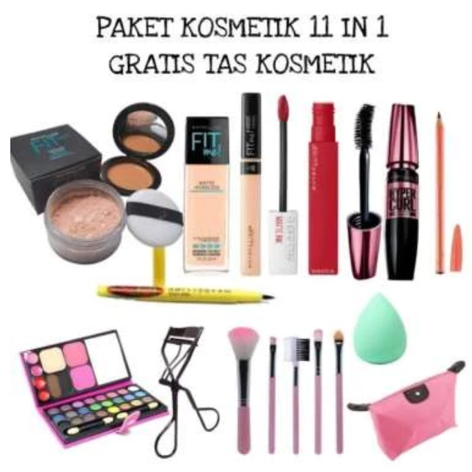 Paket Kosmetik Mayebelline fit me Lengkap 11 in 1 Bedak tabur / Paket Make Up MYB