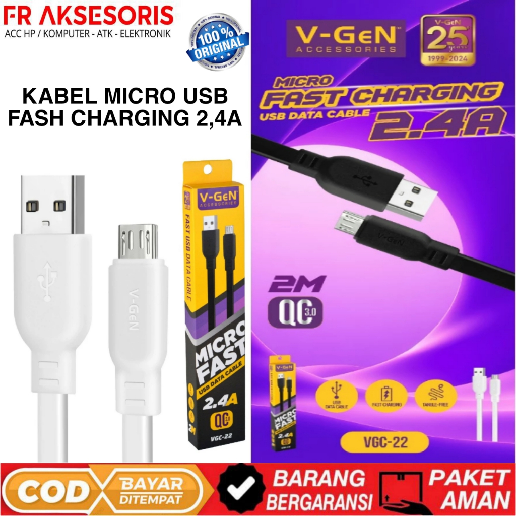Kabel Data Micro 2 METER V-GeN VGC-22 KABEL MICRO USB 2M FASH CHARGING 2,4A / QC 3A