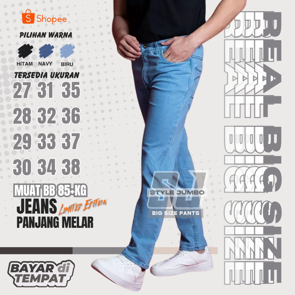 CELANA JEANS JUMBO PRIA SLIMFIT/CELANA JEANS PRIA UKURAN BESAR 27-42 MELAR/CELANA JUMBO PRIA
