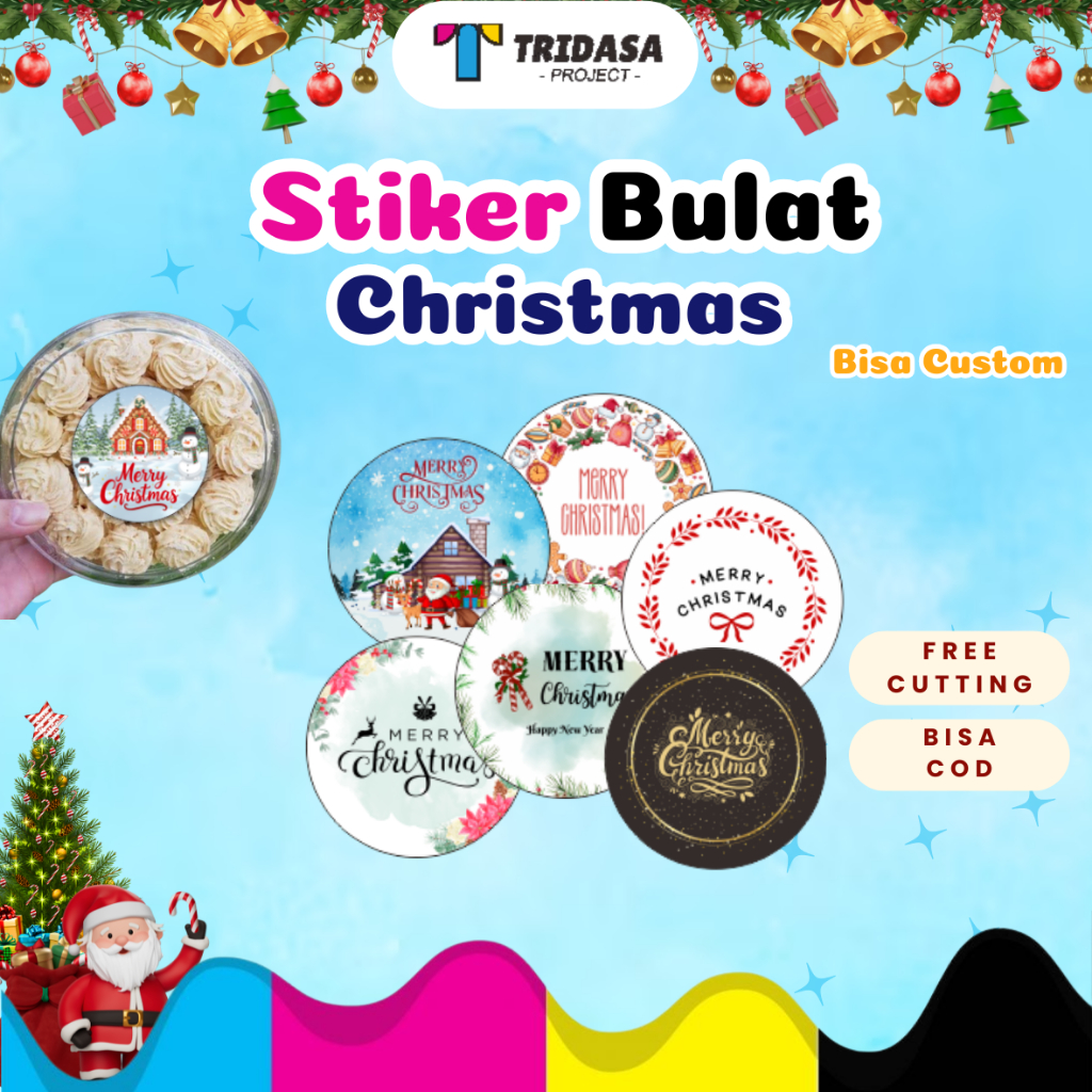 Stiker Natal Merry Christmas | Stiker Toples Natal | Stiker Bulat