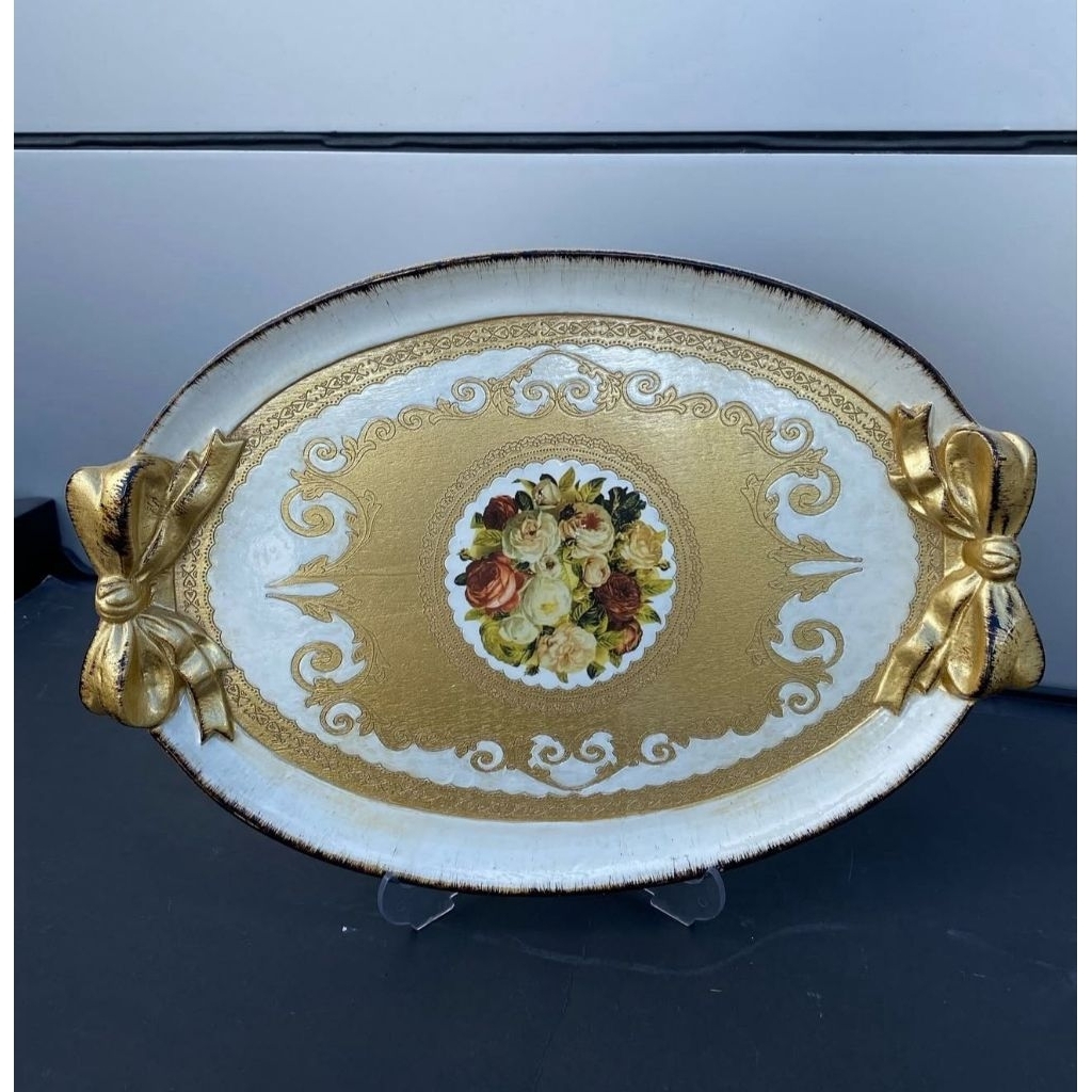 Nampan Pita Vintage Oval Turki Pink Putih Nampan Turkey Tray Ribbon Tray Pink Tray Nampan Pink Nampa