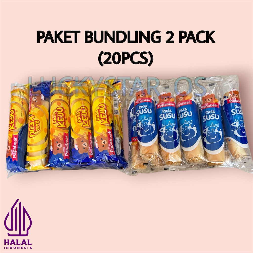 PAKET BUNDLING 2 PACK (20PCS) PAPABEAR ROTI LEMBUT ISI KRIM KEJU / SUSU