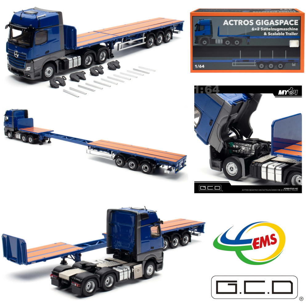 KS088/KS101-497 - GCD 1/64 Mercedes-Benz Actros 6x2 & Scalable Trailer - Blue (LHD)