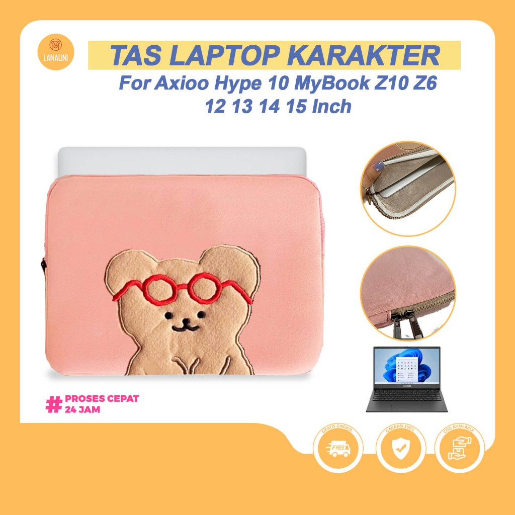 Tas Sleeve Laptop Axioo Hype 10 MyBook Z10 13 14 15 15.6 inch Karakter Bordir Lucu Pouch Cewek Korea